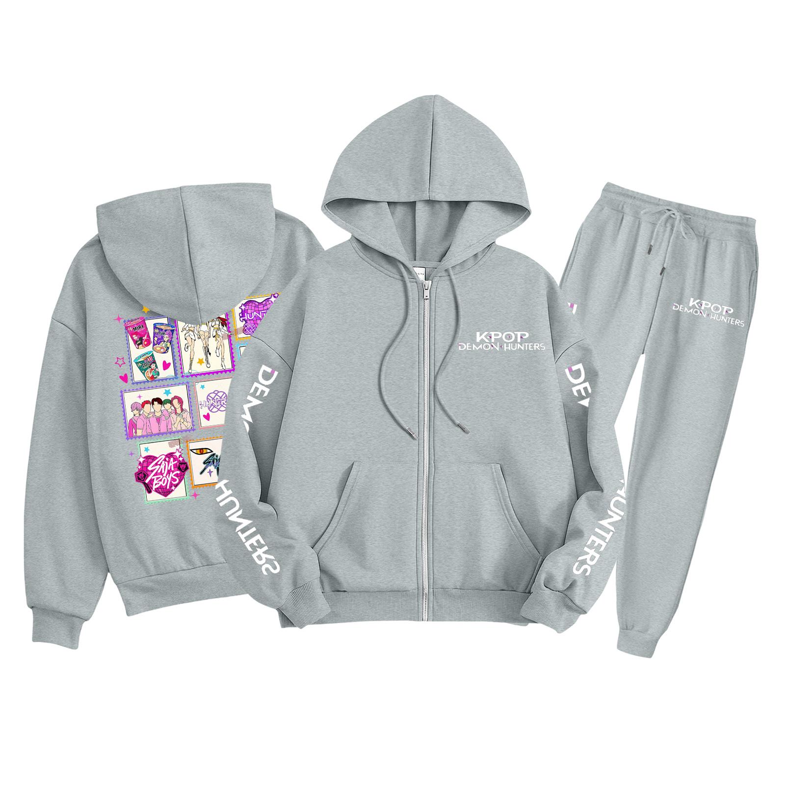 

Детская мода Толстовка с длинным рукавом, на молнии, с капюшоном, спортивные штаны с принтом, комплект толстовки с карманами 150