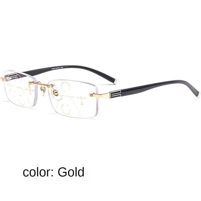 

Multifocal Progressive Reading Glasses Retro Anti Blue Light Multifocal Elderly Eyewears Men Large Size Rimless Glasses Women Up 0 Down 100 золотой