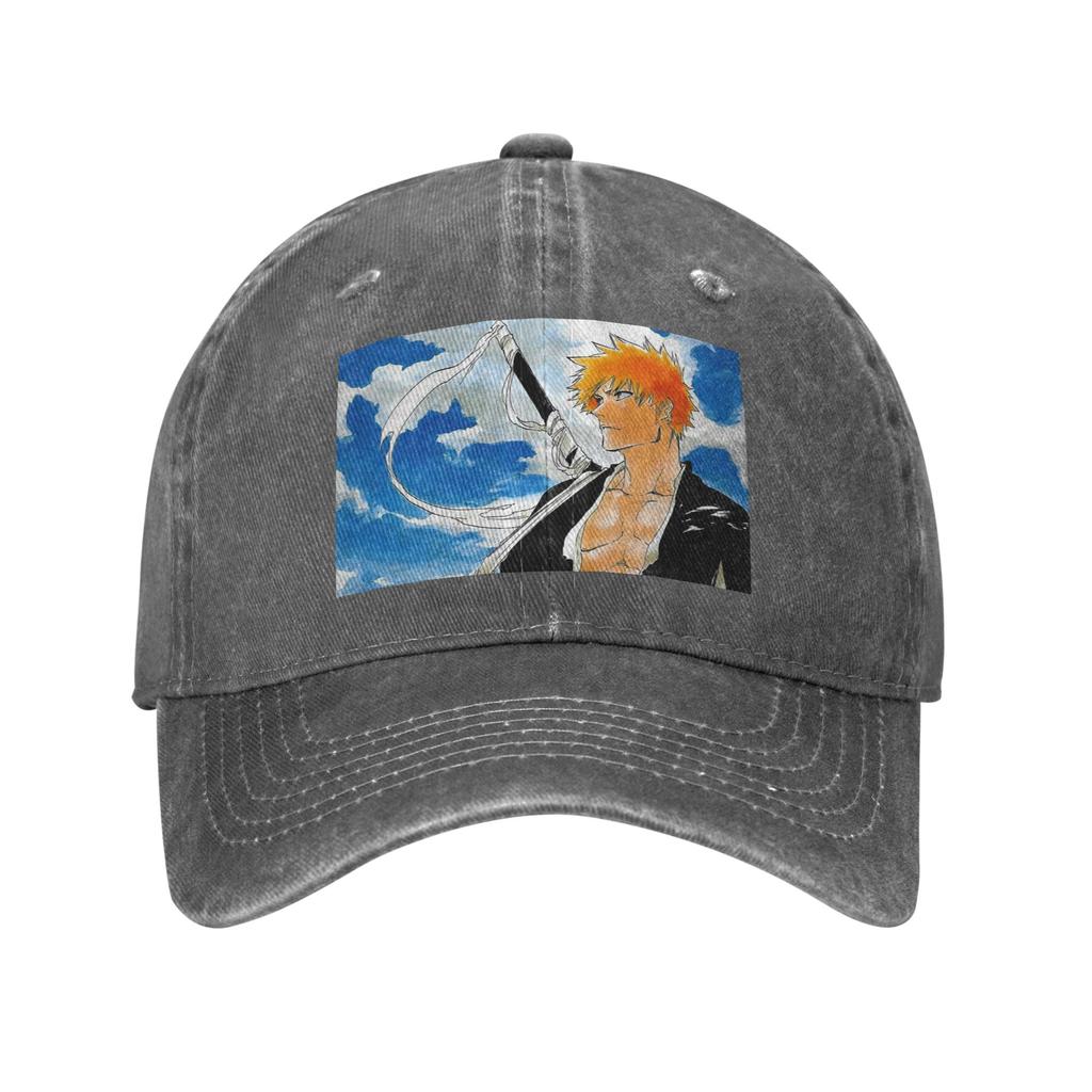 ZJIZOU Bleach Kurosaki Ichigo Anime Art Washed Denim Cap Casual Baseball Caps Adjustable Hat Summer Unisex Baseball Hats