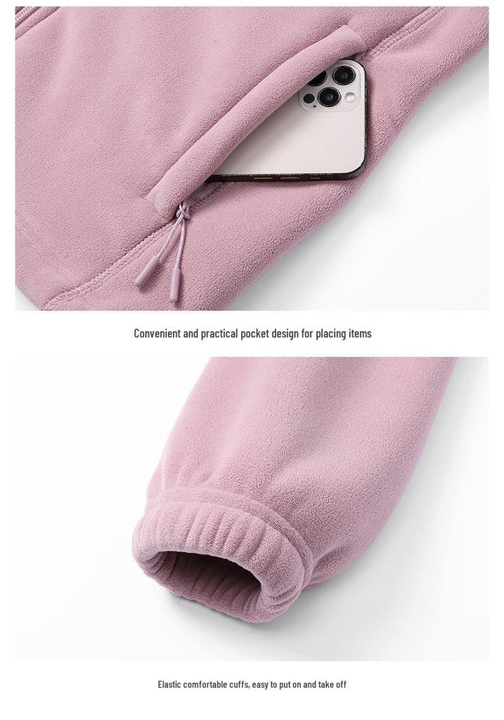 Autumn/Winter Fleece Couple's Jacket: Velvet-Thickened, Warm, Stand Collar, Pure Color Outerwear