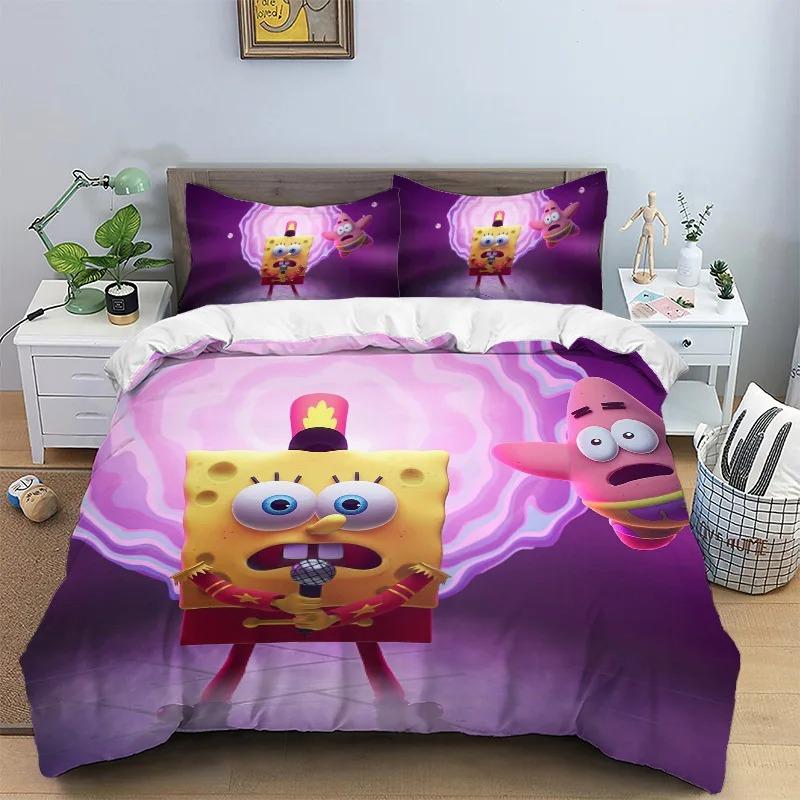 3D Printing Bedding Set S-SpongeBob 2/3pcs Duvet Cover Pillowcases Cartoon Anime Bedding for Teens Student Dormitory Bedroom Dec