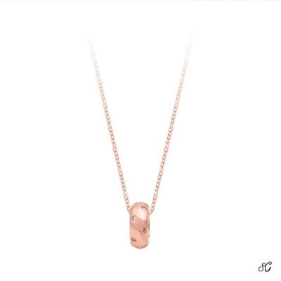 14Kgp Rose Gold Cubic Zirconia Ring Charm Pendant Fashion Layered Chain Necklace (8538980)