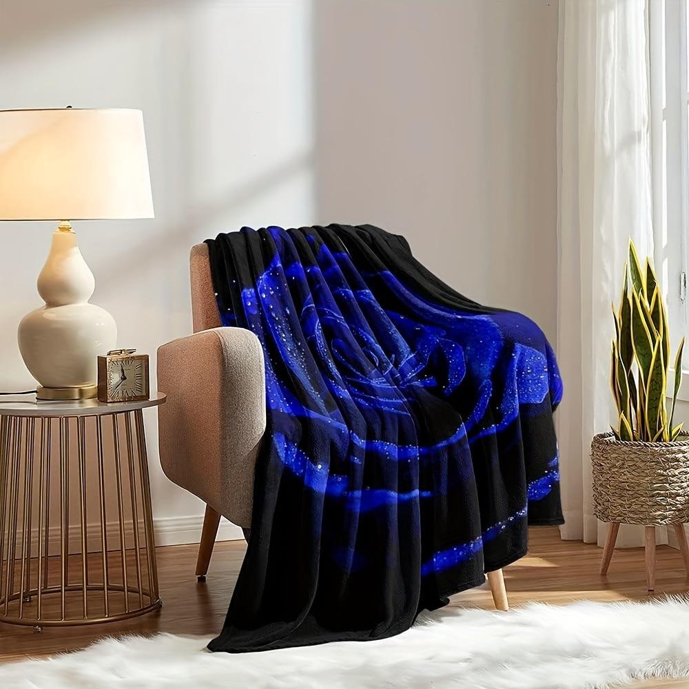 Blue Rose Flannel Digital Printing Flower Blanket Blanket Sofa Blanket Air Conditioning Blanket Universal In All Seasons