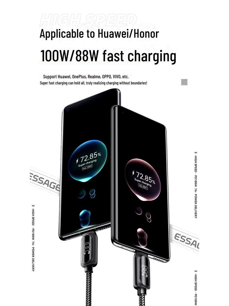 Nabíjecí kabel ESSAGER Type-C7A s digitálním displejem pro telefony Huawei, Honor, OPPO a další