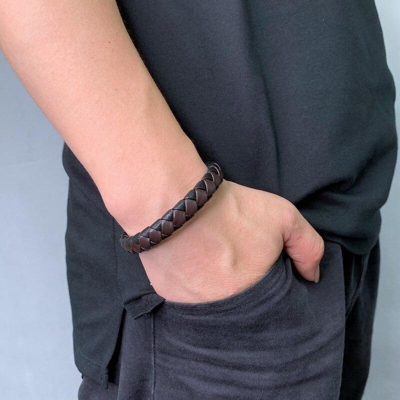 Punk Jewelry Mens Charm Braided Leather Bracelet Cuff Bracelet Stainless Steel Clasp Bangle Fashion Wristband