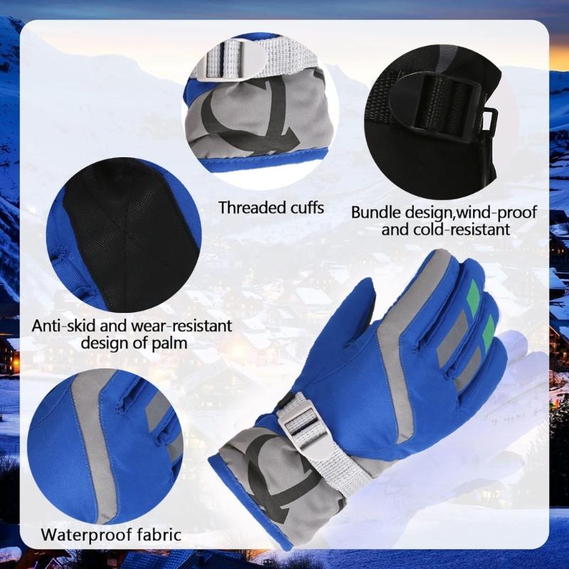 Anti Slip Snow Gloves Adjustable Wrist Strap Gloves Warm Mittens Outdoor Skiing Gloves Skating Essential for 3-16T Kids