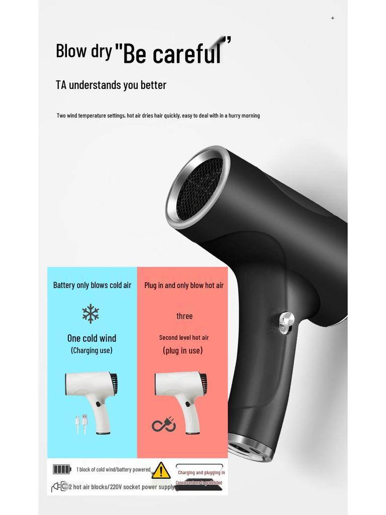 High-Power Wireless Portable Hair Dryer with Negative Ion Protection for Quick Drying