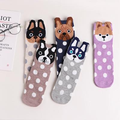 1 Pair Women's Cotton Socks Small Ear Cartoon Animal Series Cute Dogs Cats Printing Socks