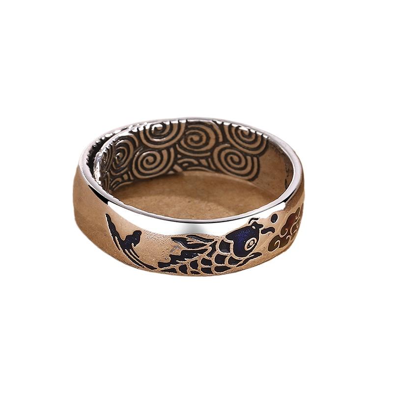 Fashion Carp Auspicious Cloud Rings for Women Retro Silver Color Koi Open Index Finger Ring Punk Student Jewelry Accessories