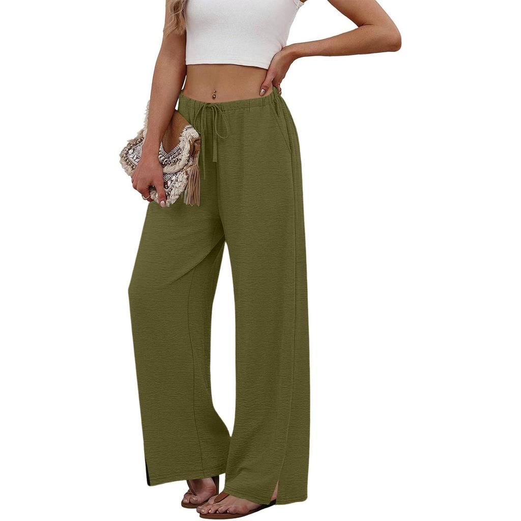 Women's Loose-fitting, -color, Straight-leg Casual Pants With Drawstring And Pockets.