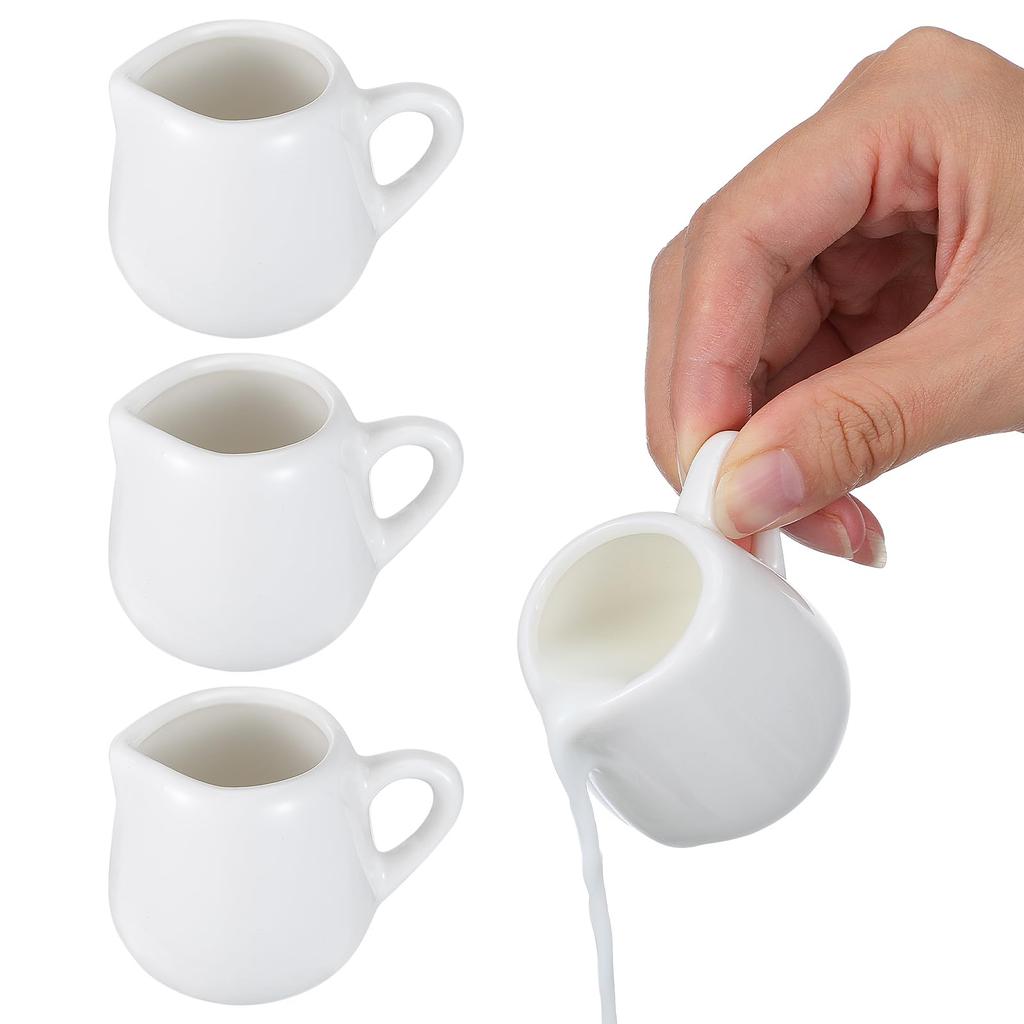 NIYANGLE Mini Milk Pitcher, 50ml, CoffeeMilk Jug, Ceramic White Milk Pot, Pack of 4
