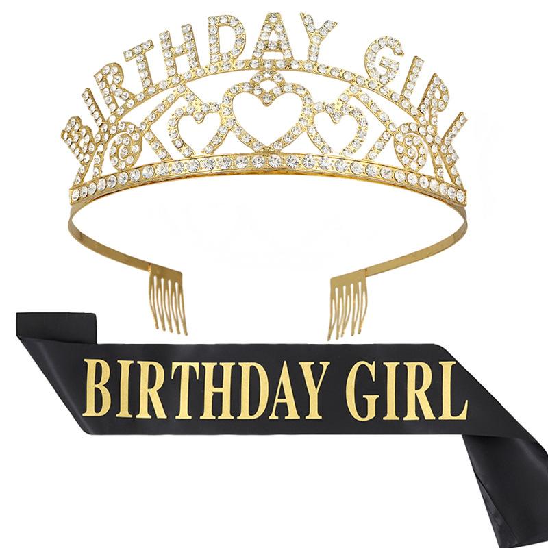 New European and American Crystal Letter Crown Birthday Girl Alloy Fashion Birthday Girl Headband Set 2026