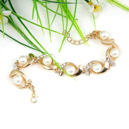 Yousheng Women Bracelet Electroplating Rhinestone Fine Workmanship Luxurious Bright Luster Decoration Temperament Adjustable Imitation Pearls Bracelet
