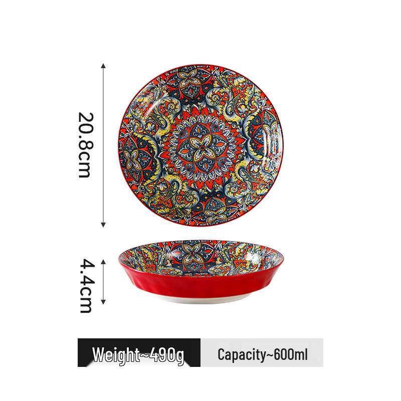 Piatto Fondo Rotondo in Ceramica Sottosmalto Stile Bohemien