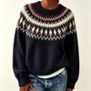 Fair Island Versatile Pullover Round Neck Embroidered Knitted Sweater Autumn And Winter Loose New Jacquard Knitted Sweater