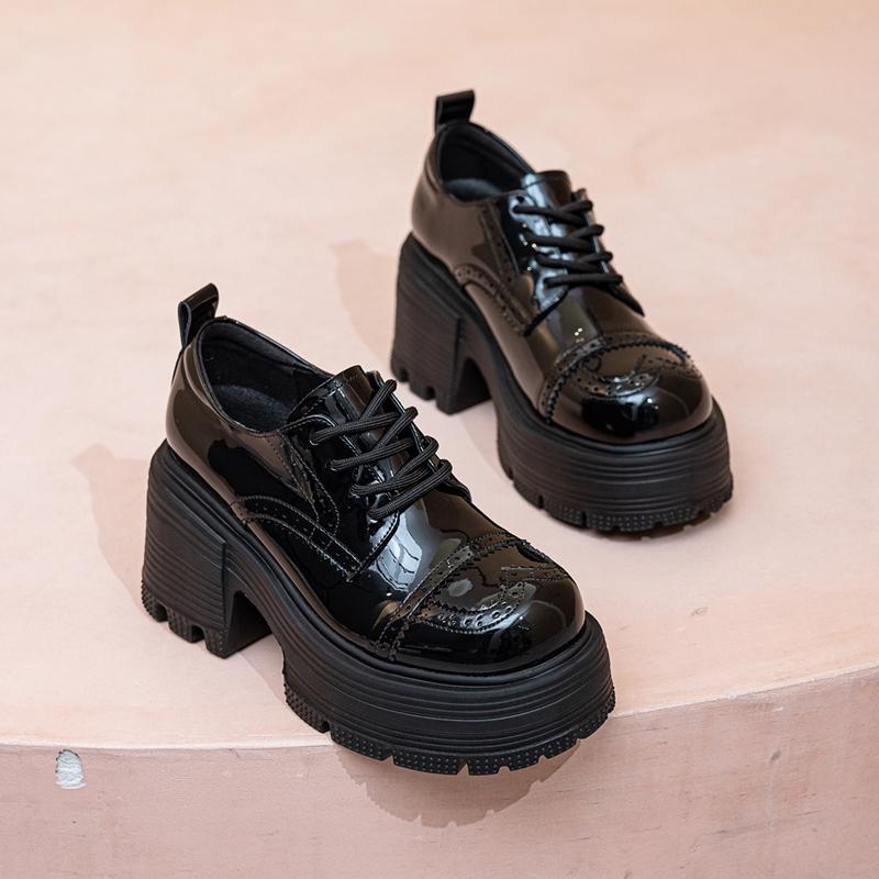 Fashion AIYUQI 2025 new brogue women's shoes 9cm thick-soled lace-up loafers female Comfortable and height-enhancing women high heels