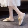 Fashion 2025 New Closed Toe Women's Slippers Fashion Sequins New Mesh Plus Size Summer Outdoor Soft Bottom Butterfly-knot Flat Slippers