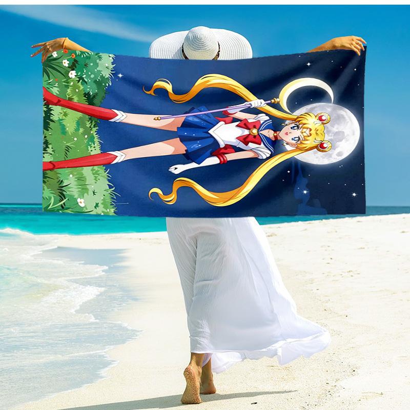 1pc Sailor Moon Adventure beach towel,quick drying absorbent beach towel,outdoor sports swimming beach towel,Soft and comfortable Y73021