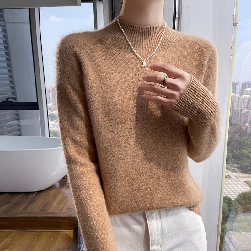 100% Pure Wool Thick Knit Half-High Neck Sweater - Luxurious Cashmere Base Layer for Autumn/Winter