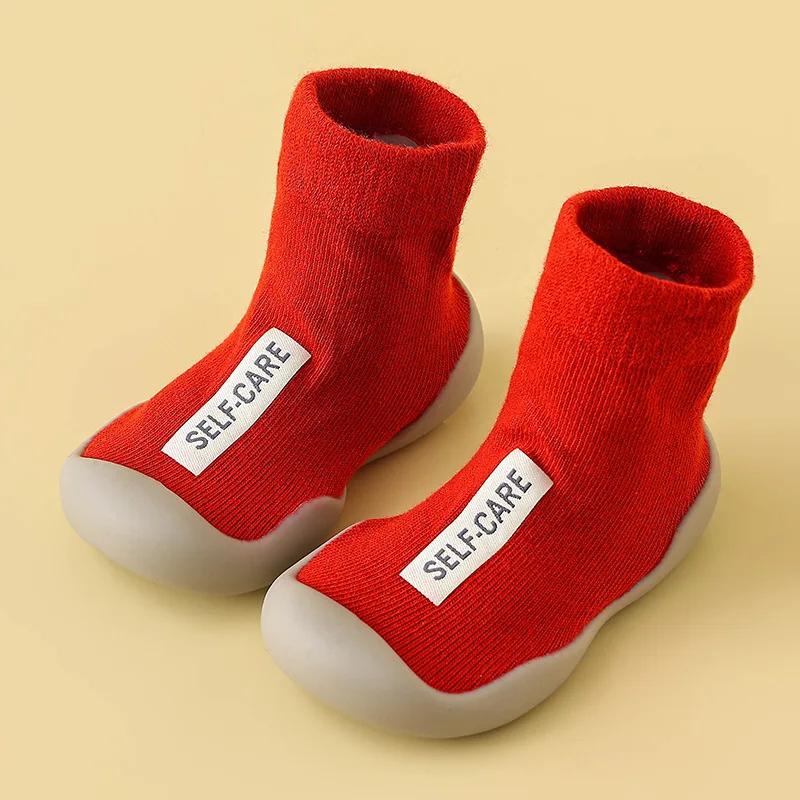 1Pair Children First Walkers Floor Rubber Shoes Anti Slip Soft Soles Early Education Shoes Baby Floor Socks Elastic Socks 0-3years Old