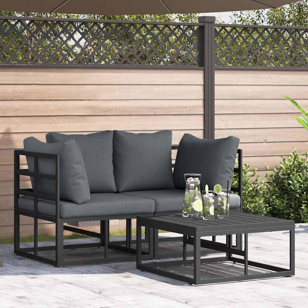 Garden Sofa Set 3 Pcs Black Metal