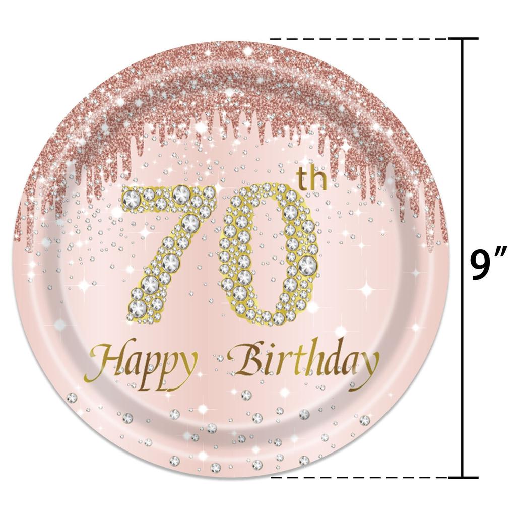 Rose Gold and Diamond 70th Birthday Party Set, Disposable Paper Plates, Paper Cups, Tablecloths, Theme Scene Arrangement