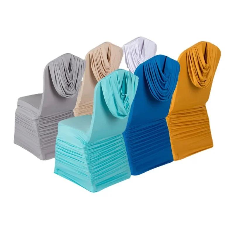 

Wedding Spandex Chair Cover Ruffle Top Lycra Universal Hotel Banquet Birthday Party Decoration Luxury Pleat Nice Design