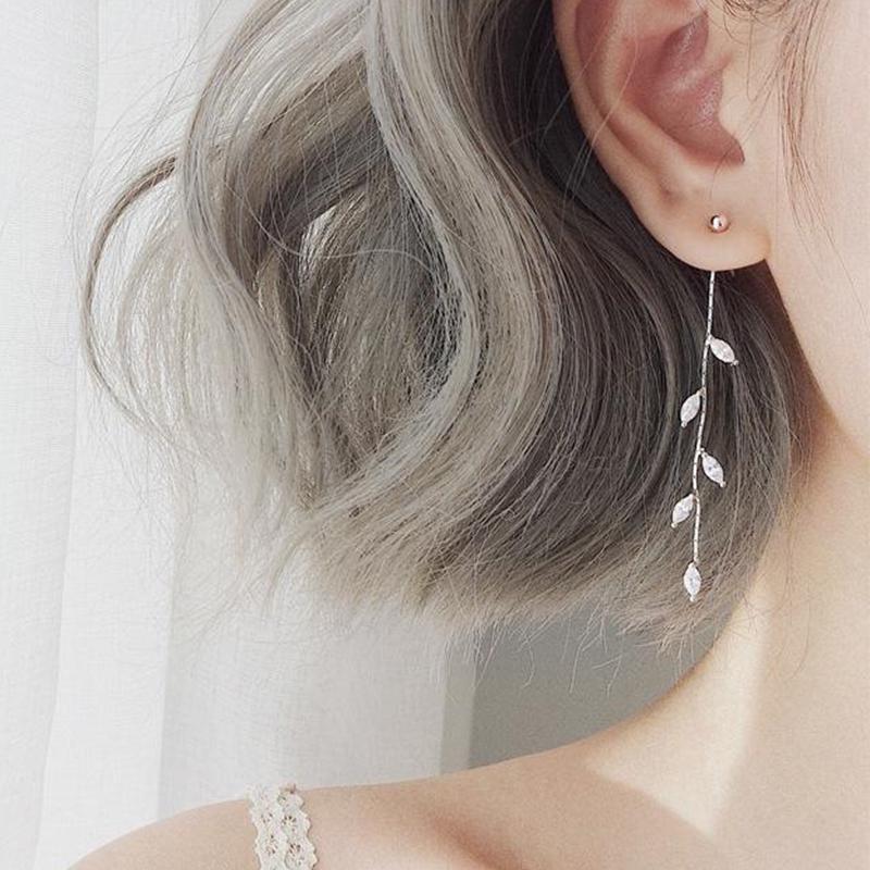 Long  Plated Crystal Leaf Tassel Drop Earrings For Women Exquisite Luxury Wedding Fashion Jewelry Gift