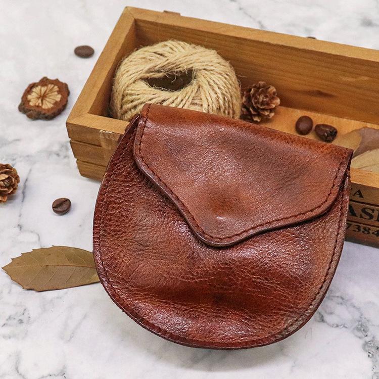 Nowa Skóra Wołowa Najwyższej Jakości Skóra Garbowana Roślinnie Portmonetka, Damski Retro Mały Portfel, Etui na Karty, Kompaktowa i Prosta Torba do Przechowywania