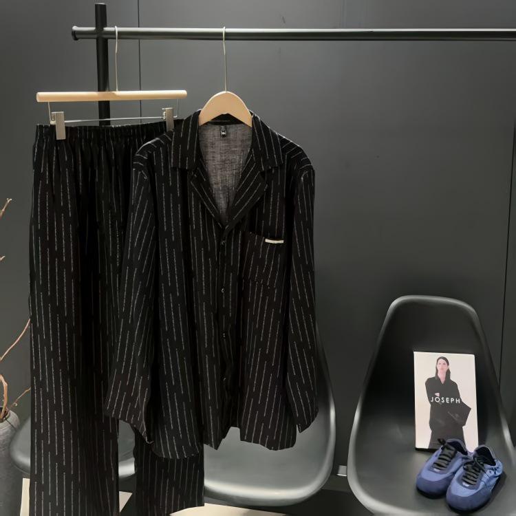 Men s Black & White Striped Long Sleeve Pajamas - Retro Spring/Autumn Homewear, Stylish Gift for Boyfriend XL