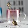 New Transparent Gradient Glass Cup 400mL 3D Love Heart Glass Coffee Mug Large Capacity Couple Pair Cup Home Accessories