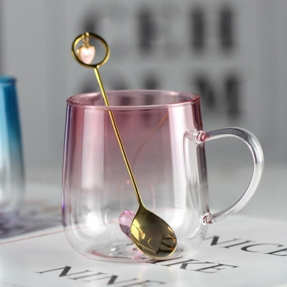 New Transparent Gradient Glass Cup 400mL 3D Love Heart Glass Coffee Mug Large Capacity Couple Pair Cup Home Accessories