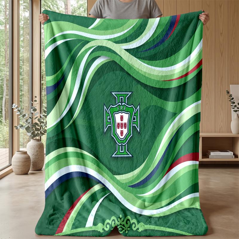 Portugal Football Printed Flannel Blanket Skin Friendly Warm Decorative Throw for Indoor Couch Bed Daily Use