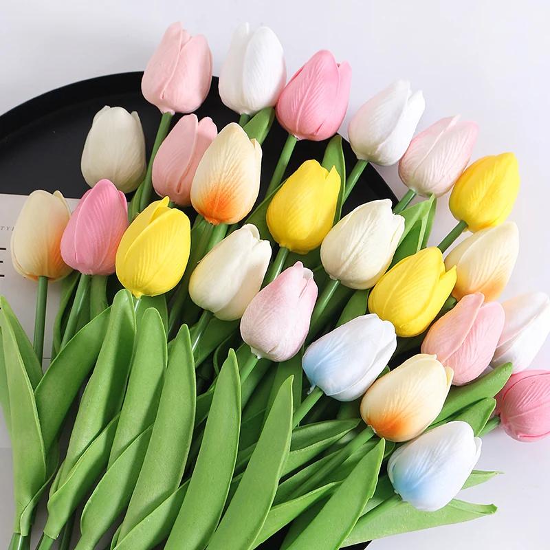 5 Pieces Artificial Tulip Plants with Soft Pole for Room Dining Table Wedding Party Garden DIY Christmas Anniversary Decor