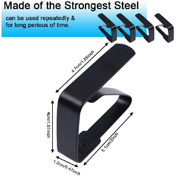 4 Pieces Tablecloth Clips, Tablecloth Holders, Stainless Steel Table Cover Clamps, Suitable for Parties, Picnics, Restaurants & Weddings (Black)