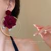 Silver Needle Pearl Rose Circle Stud Earrings French Retro Gentle Earrings Fashion Temperament Earrings Design Sense Niche