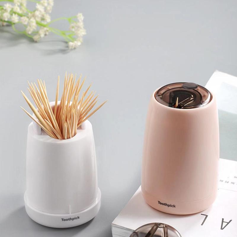Kreativer Automatischer Zahnstocherhalter Behälter Haushaltstisch Zahnstocherbox Kunststoff Drucktyp Rund Aufbewahrung Zahnstocherspender