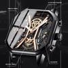 POEDAGAR Fashion Men Wristwatches Luxury Chronograph Luminous Waterproof Date Watch Square Dial Leather Quartz Watches