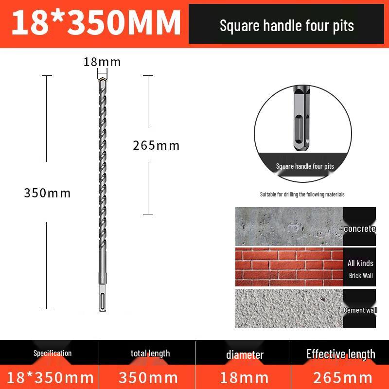 Blue Sheng High-Impact Hammer Drill Bit, Round/Square Shank for Concrete Wall Penetration, Electric Hammer, High Hardness