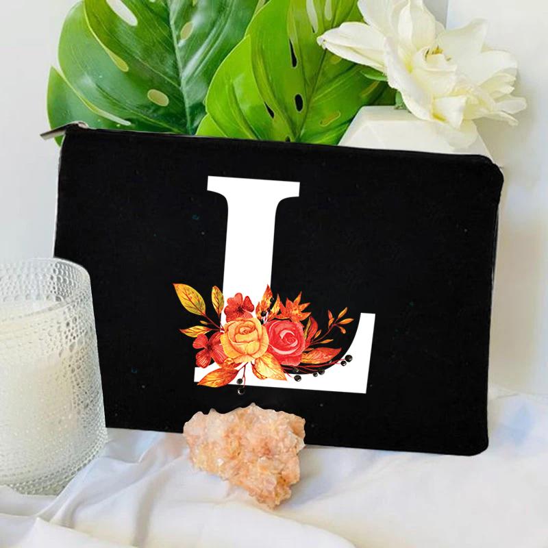 26 Floral Alphabet A-Z Makeup Bag Purse Party Lipstick Cosmetic Bags Fashion Letters Women's Outdoor Travel Toiletry Pouchs