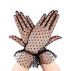 1 Pair Grace Autumn Summer Women Short Tulle Gloves Stretchy Lace Spots Lotus Leaf Sheers Flexible Accessories Full Finger