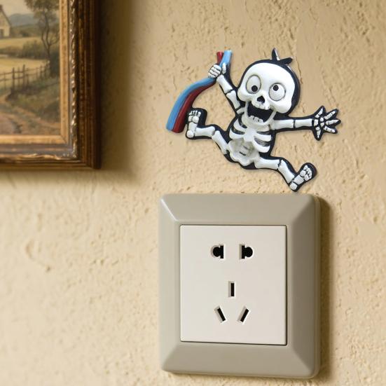 3D Skeleton Wall Decoration Electric Shock Skeleton Wall Decal Stick-On Halloween Gothic Wall Art Decor for Electric Boxes Wall Socket