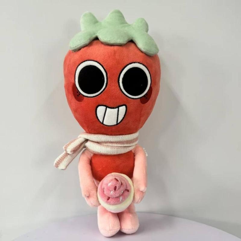 Peluche Mondo di Dandy 35cm Bambola Ripiena Fragola con Sciarpa Peluche Morbido che Tiene il Gelato Kawaii Gioco Regalo per Fan Bambini Decorazione per la Casa