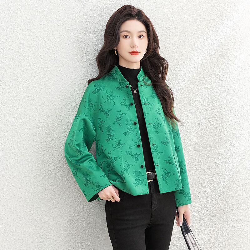 SIBOISHE New Chinese Style Reversible Jacquard Stand-Up Collar Jacket