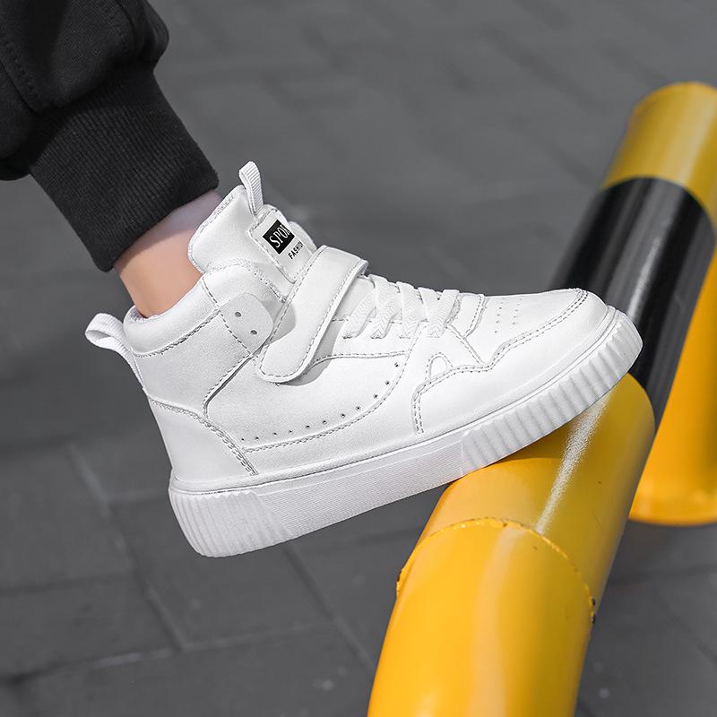 Rutschfeste High-Top Canvas-Sneaker für Kinder - Weiße Lederoberfläche für Herbst/Winter, Lässige und Sport-Laufschuhe.