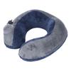 Self Inflatable Travel Pillow U Shaped Portable Neck Chain Support for Sleeping Napping Dark Blue with Gray