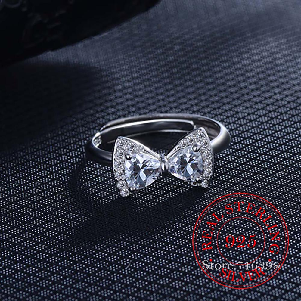 S925 Sterling Silver Bowknot Bow Knot AAA Zircon Rings for Women Fashion Wedding Engagement Party Gift Charm Jewelry