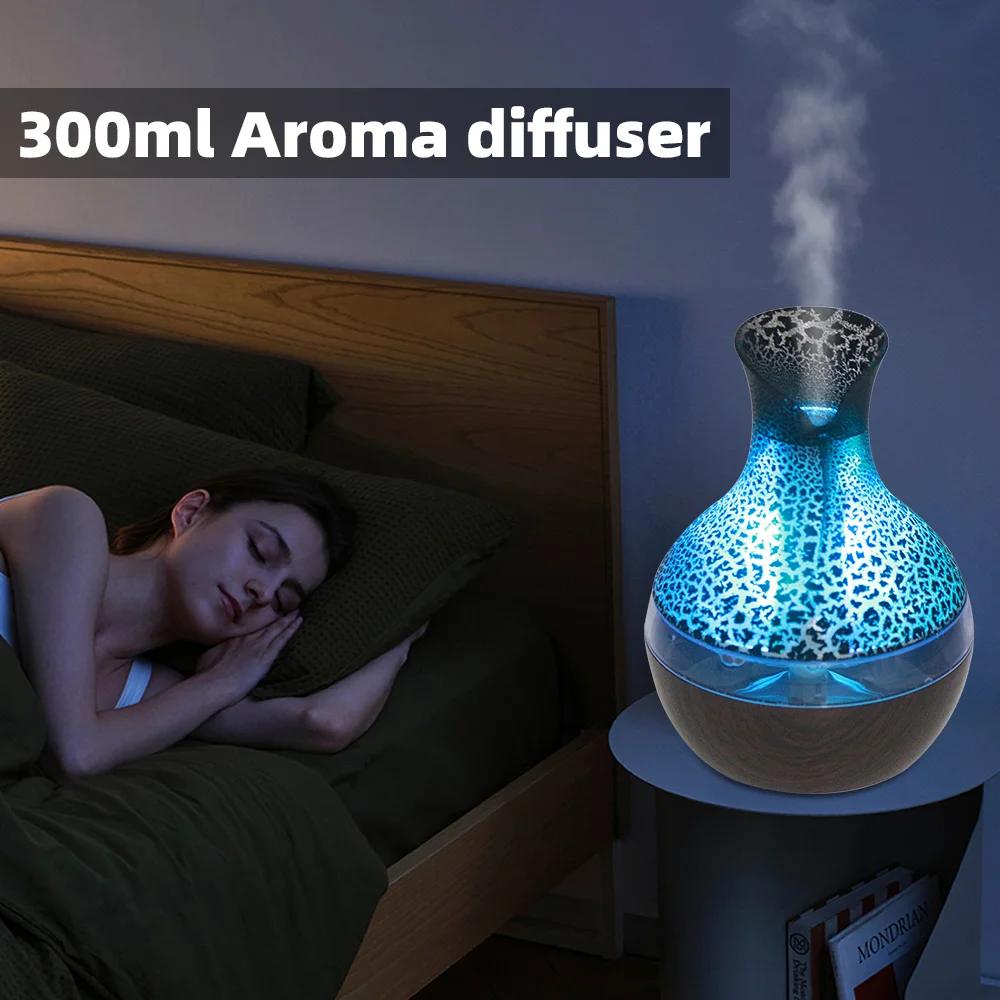 USB Aromatherapy Diffuser 300ml Ultra Quiet Cool Mist Humidifier with Remote Control, 7 Color Changing LED Lights for Sleep Aid