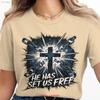 He Has Set Us Free Christian T Shirt Christianity Religious Quote Faith Inspired Vintage Stretched Streetwear Homme