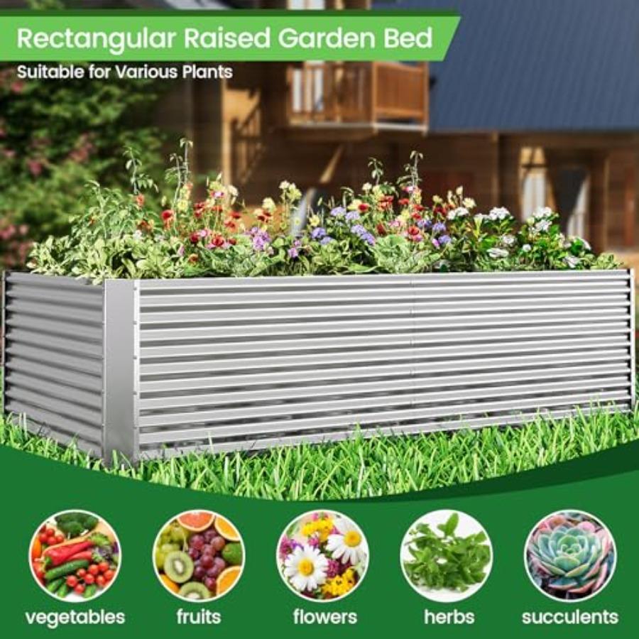 2pcs Tall 8x3x1.5ft Galvanized Raised Garden Bed Outdoor Steel Garden Bed for Vegetables Above Ground Garden Box for Flowers Me